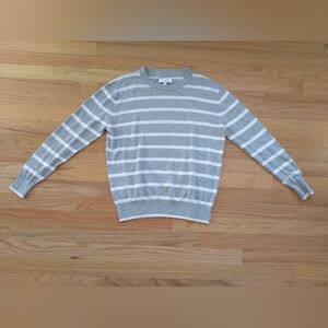 Lake Linen Cotton Blend Lightweight Sweater Gray And White Stripes Small